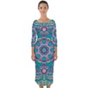 Green, Blue And Pink Mandala  Quarter Sleeve Midi Bodycon Dress View1