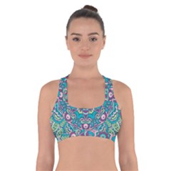 Green, Blue And Pink Mandala  Cross Back Sports Bra by ConteMonfrey