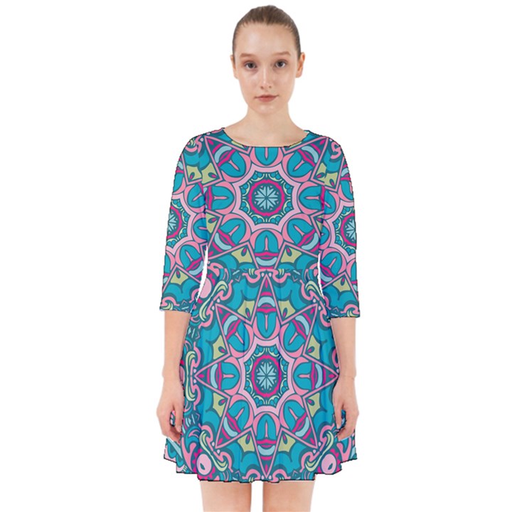 Green, Blue And Pink Mandala  Smock Dress