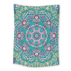 Green, Blue And Pink Mandala  Medium Tapestry by ConteMonfrey