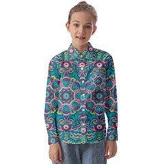 Green, Blue And Pink Mandala  Kids  Long Sleeve Shirt by ConteMonfrey