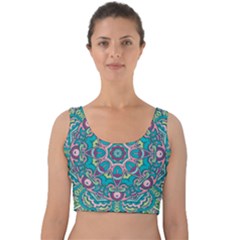 Green, Blue And Pink Mandala  Velvet Crop Top by ConteMonfrey