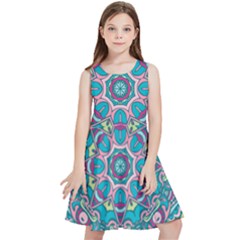 Green, Blue And Pink Mandala  Kids  Skater Dress by ConteMonfrey