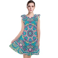 Green, Blue And Pink Mandala  Tie Up Tunic Dress by ConteMonfrey