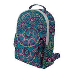 Green, Blue And Pink Mandala  Flap Pocket Backpack (large) by ConteMonfrey