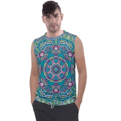 Green, Blue And Pink Mandala  Men s Regular Tank Top by ConteMonfrey