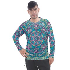 Green, Blue And Pink Mandala  Men s Pique Long Sleeve Tee