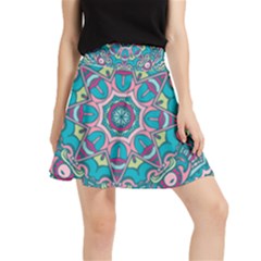 Green, Blue And Pink Mandala  Waistband Skirt by ConteMonfrey