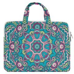 Green, Blue And Pink Mandala  Macbook Pro 13  Double Pocket Laptop Bag by ConteMonfrey