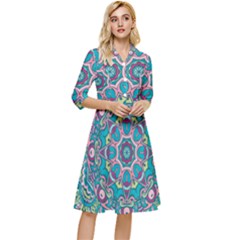 Green, Blue And Pink Mandala  Classy Knee Length Dress by ConteMonfrey