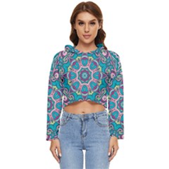 Green, Blue And Pink Mandala  Women s Lightweight Cropped Hoodie by ConteMonfrey