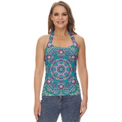 Green, Blue And Pink Mandala  Basic Halter Top by ConteMonfrey