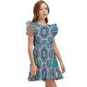 Green, Blue And Pink Mandala  Kids  Winged Sleeve Dress View3