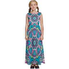 Green, Blue And Pink Mandala  Kids  Satin Sleeveless Maxi Dress by ConteMonfrey