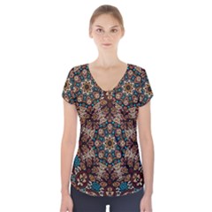 Vintage Vibes Mandala  Short Sleeve Front Detail Top by ConteMonfrey