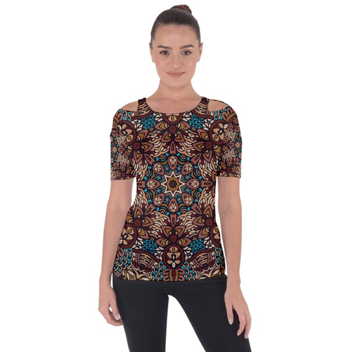 Vintage Vibes Mandala  Shoulder Cut Out Short Sleeve Top