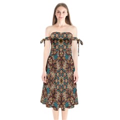 Vintage Vibes Mandala  Shoulder Tie Bardot Midi Dress by ConteMonfrey