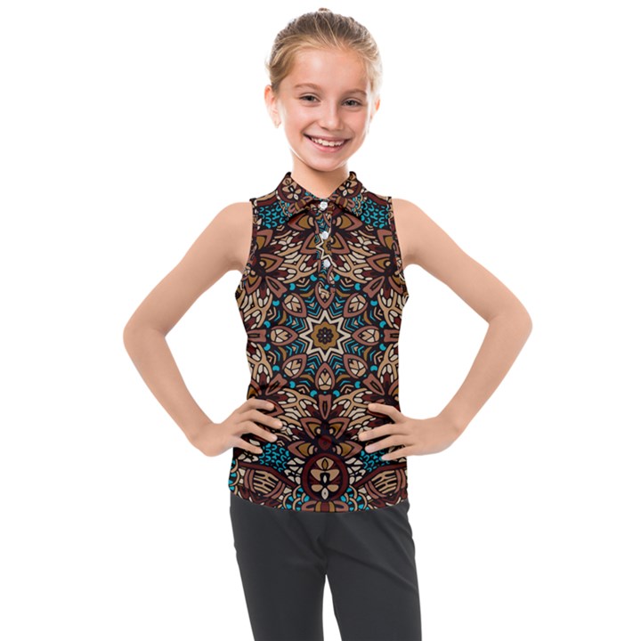 Vintage Vibes Mandala  Kids  Sleeveless Polo Tee