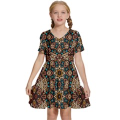 Vintage Vibes Mandala  Kids  Short Sleeve Tiered Mini Dress by ConteMonfrey