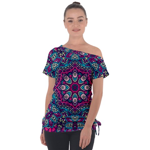 Purple, Blue And Pink Eyes Off Shoulder Tie-up Tee by ConteMonfrey