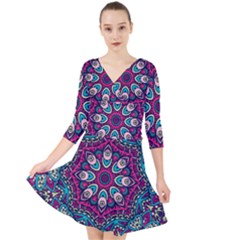 Purple, Blue And Pink Eyes Quarter Sleeve Front Wrap Dress by ConteMonfrey