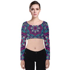 Purple, Blue And Pink Eyes Velvet Long Sleeve Crop Top by ConteMonfrey