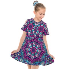 Purple, Blue And Pink Eyes Kids  Short Sleeve Shirt Dress by ConteMonfrey