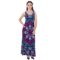 Purple, Blue And Pink Eyes Sleeveless Velour Maxi Dress by ConteMonfrey