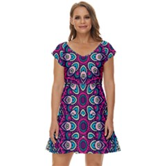 Purple, Blue And Pink Eyes Short Sleeve Tiered Mini Dress by ConteMonfrey