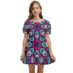 Purple, Blue And Pink Eyes Kids  Short Sleeve Dolly Dress by ConteMonfrey