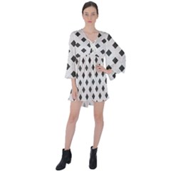 Spades Black And White V-neck Flare Sleeve Mini Dress by ConteMonfrey