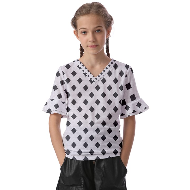 Spades Black And White Kids  V-Neck Horn Sleeve Blouse