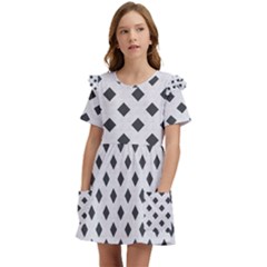 Spades Black And White Kids  Frilly Sleeves Pocket Dress by ConteMonfrey