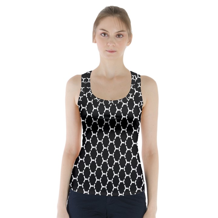 Abstract Beehive Black Racer Back Sports Top