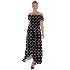 Abstract Beehive Black Off Shoulder Open Front Chiffon Dress by ConteMonfrey