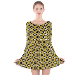 Abstract Beehive Yellow  Long Sleeve Velvet Skater Dress by ConteMonfrey