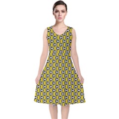 Abstract Beehive Yellow  V-neck Midi Sleeveless Dress  by ConteMonfrey