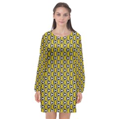 Abstract Beehive Yellow  Long Sleeve Chiffon Shift Dress  by ConteMonfrey