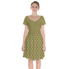 Abstract Beehive Yellow  Short Sleeve Bardot Dress by ConteMonfrey