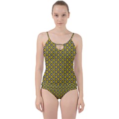 Abstract Beehive Yellow  Cut Out Top Tankini Set by ConteMonfrey