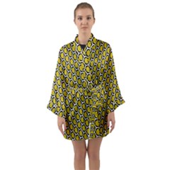 Abstract Beehive Yellow  Long Sleeve Satin Kimono by ConteMonfrey