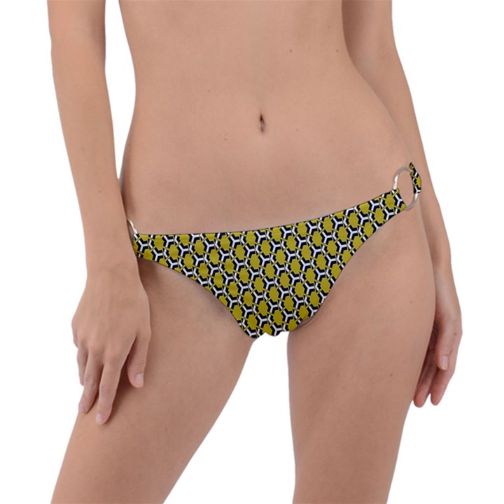 Abstract Beehive Yellow  Ring Detail Bikini Bottom