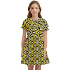 Abstract Beehive Yellow  Kids  Bow Tie Puff Sleeve Dress by ConteMonfrey