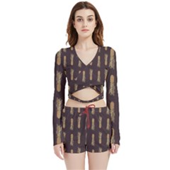 King Pineapple Velvet Wrap Crop Top And Shorts Set by ConteMonfrey