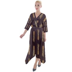 King Pineapple Quarter Sleeve Wrap Front Maxi Dress by ConteMonfrey