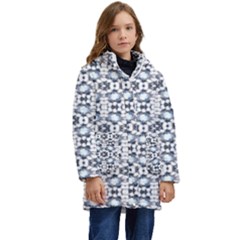 Blue Flowers Kid s Hooded Longline Puffer Jacket