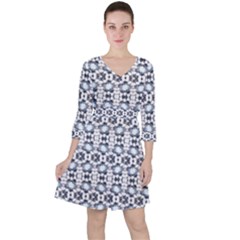 Blue Flowers Quarter Sleeve Ruffle Waist Dress by ConteMonfrey