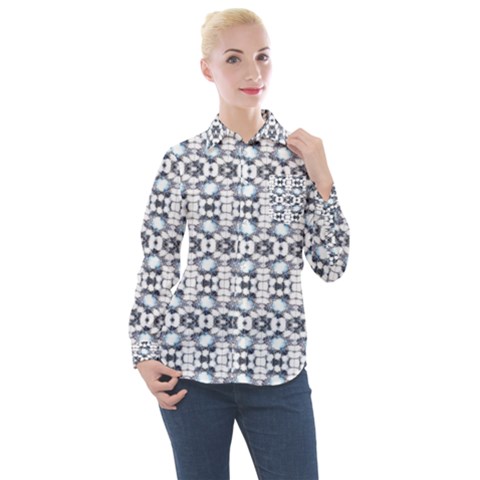 Blue Flowers Women s Long Sleeve Pocket Shirt by ConteMonfrey