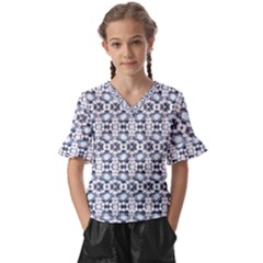 Blue Flowers Kids  V-neck Horn Sleeve Blouse by ConteMonfrey