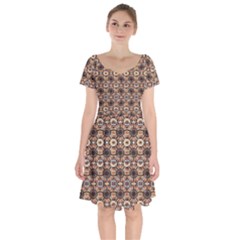 Abstract Sunflower Short Sleeve Bardot Dress by ConteMonfrey